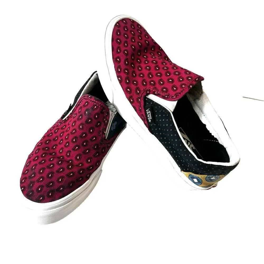 VANS OFF The Wall Red Mix Print Canvas Skate Shoes Women's 6 Low Lace Up Sneaker